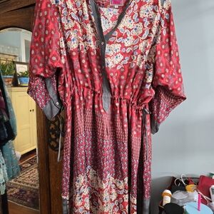 Johnny Was Red and Gray Floral Dress